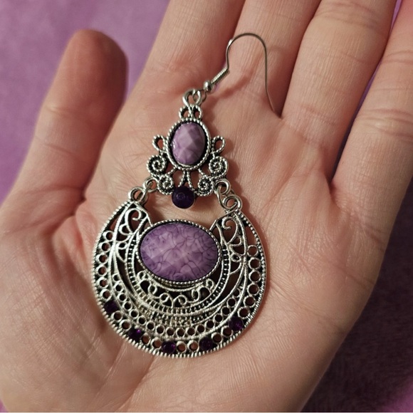 Any 4/$25! Antiqued Silver Purple Gem Boho Earrings - Picture 4 of 6
